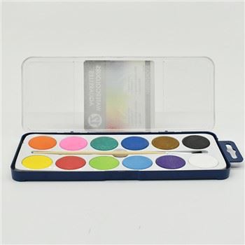 12 Colour Dry Cake Paint Brush Set
