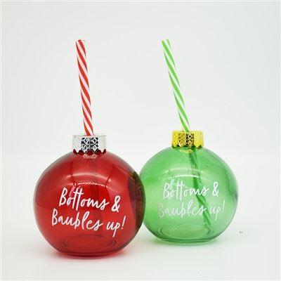 BAUBLE SHAPED GLASS WITH STRAW