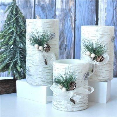 WHITE PATTERN LED GINKGO CANDLE SET
