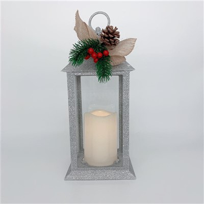 Christmas Glitter Lantern Metal With Icons